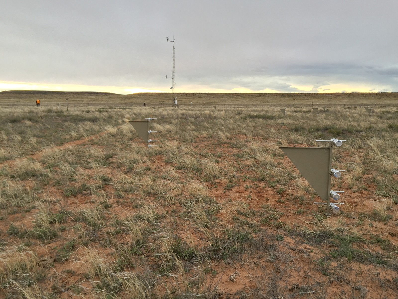 Photo of the Moab (BLM/USGS) Network site near Canyonlands, Utah, showing sediment samplers looking north across the site.